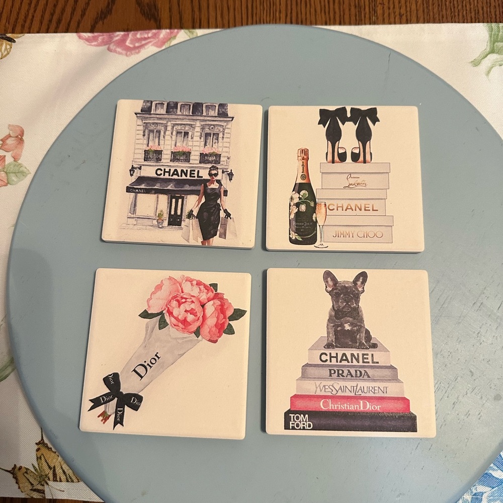 CHANEL and Dior Themed Drinkware Coasters Set